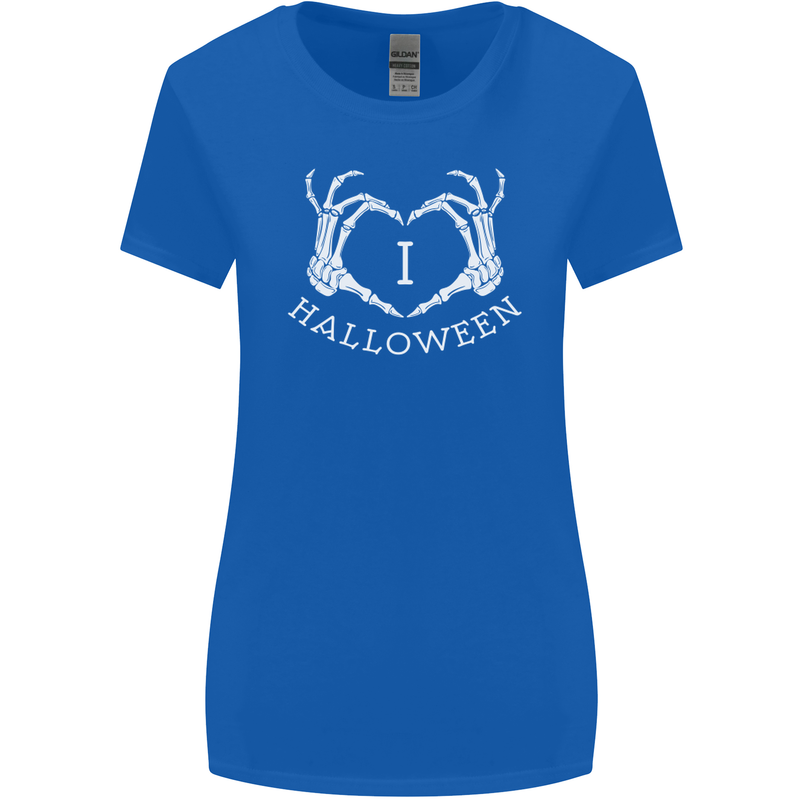 I Love Halloween Funny Skeleton Hand Skull Womens Wider Cut T-Shirt Royal Blue