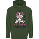 I Love Mooosic Funny Cow DJ Childrens Kids Hoodie Forest Green