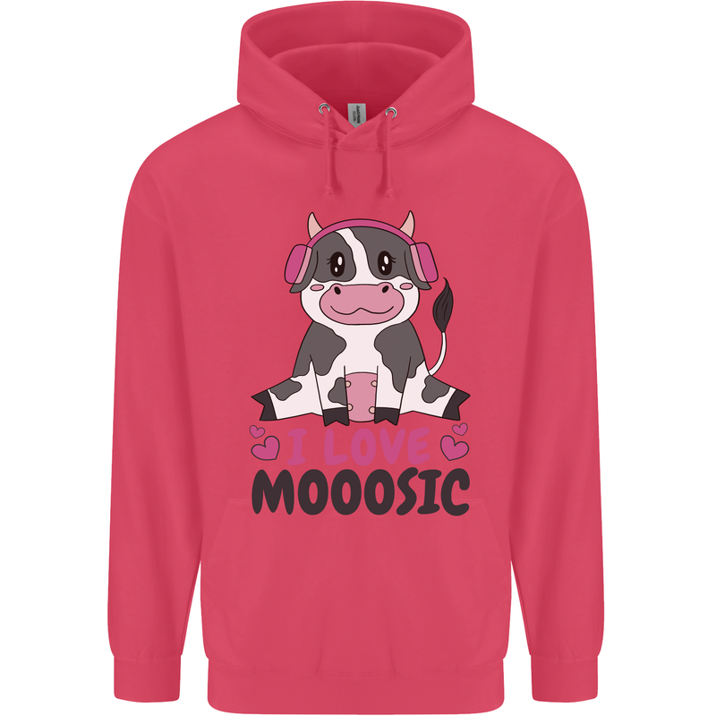 I Love Mooosic Funny Cow DJ Childrens Kids Hoodie Heliconia