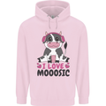 I Love Mooosic Funny Cow DJ Childrens Kids Hoodie Light Pink