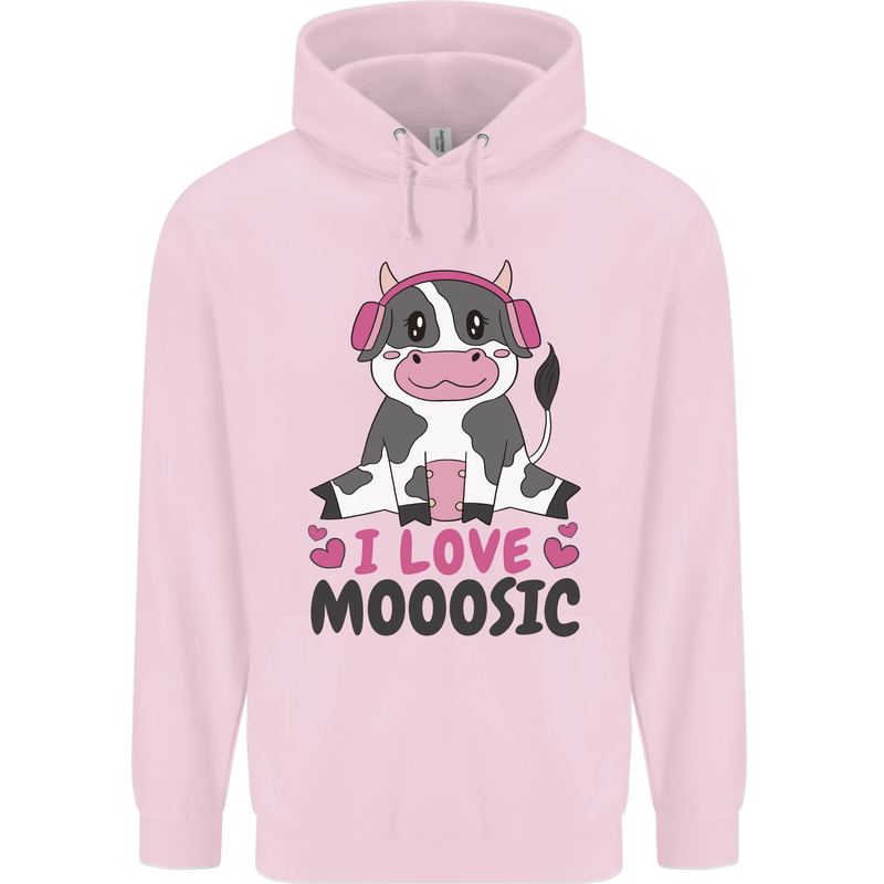 I Love Mooosic Funny Cow DJ Childrens Kids Hoodie Light Pink