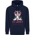 I Love Mooosic Funny Cow DJ Childrens Kids Hoodie Navy Blue