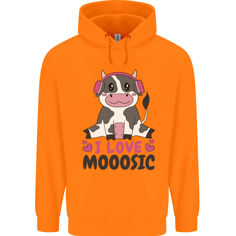 I Love Mooosic Funny Cow DJ Childrens Kids Hoodie Orange