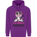 I Love Mooosic Funny Cow DJ Childrens Kids Hoodie Purple