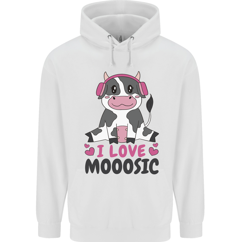 I Love Mooosic Funny Cow DJ Childrens Kids Hoodie White