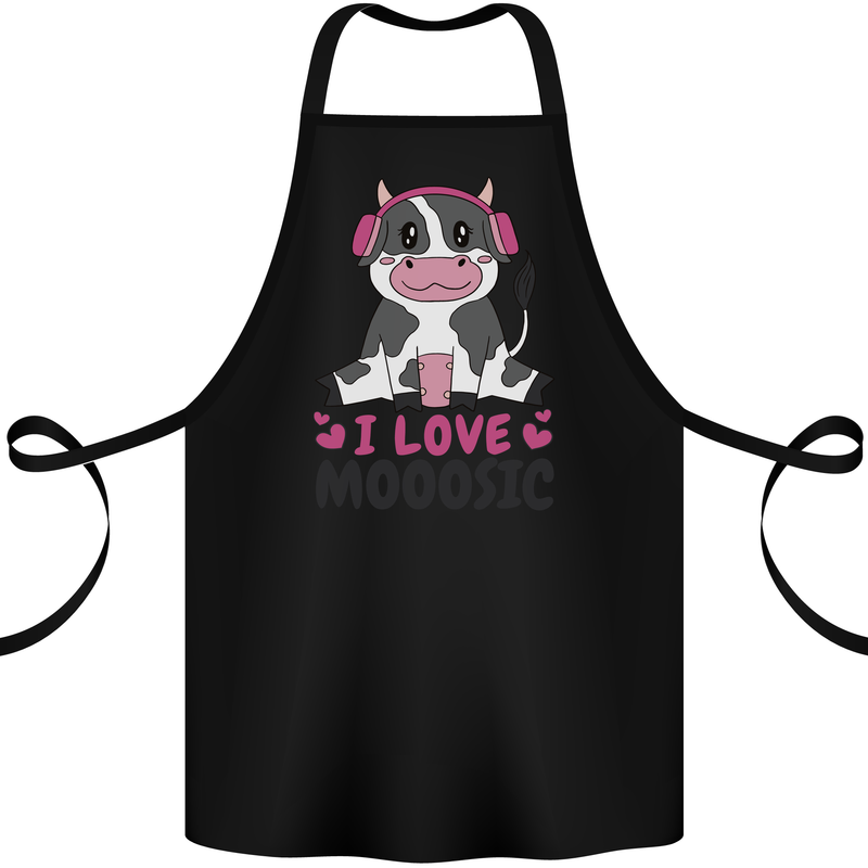 I Love Mooosic Funny Cow DJ Cotton Apron 100% Organic Black