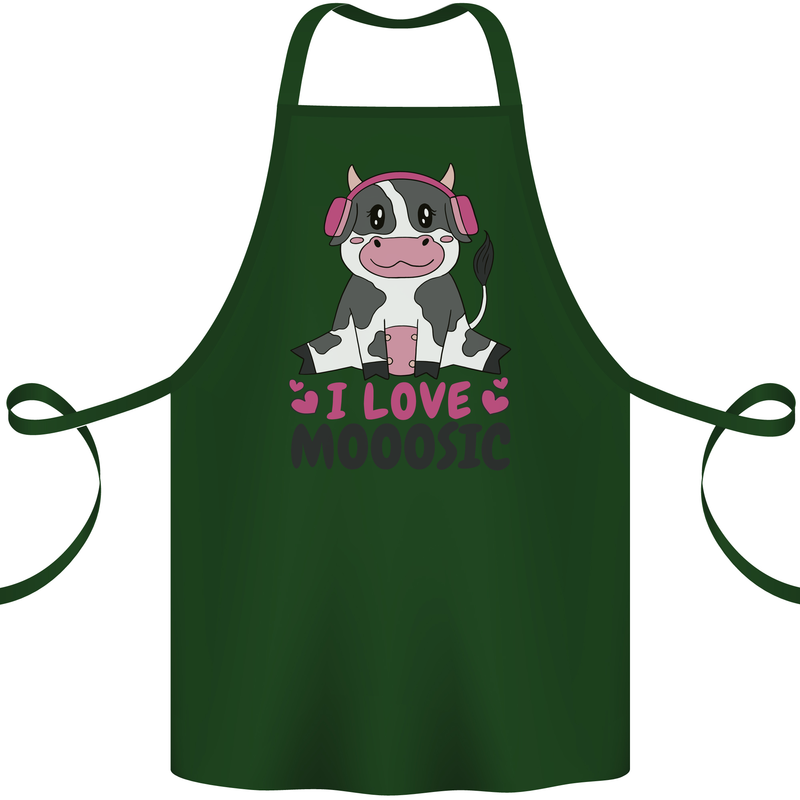 I Love Mooosic Funny Cow DJ Cotton Apron 100% Organic Forest Green