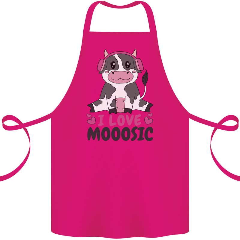 I Love Mooosic Funny Cow DJ Cotton Apron 100% Organic Pink