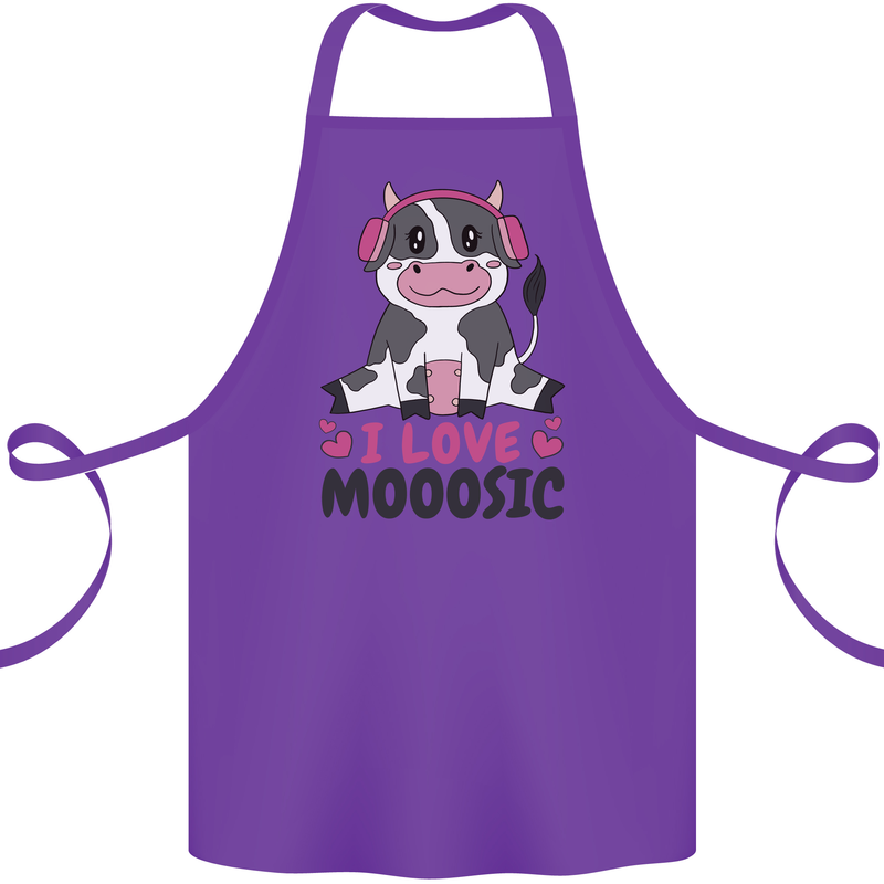 I Love Mooosic Funny Cow DJ Cotton Apron 100% Organic Purple