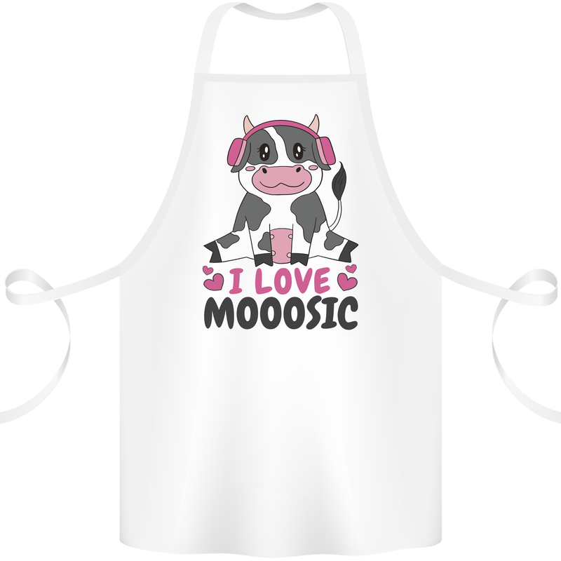 I Love Mooosic Funny Cow DJ Cotton Apron 100% Organic White