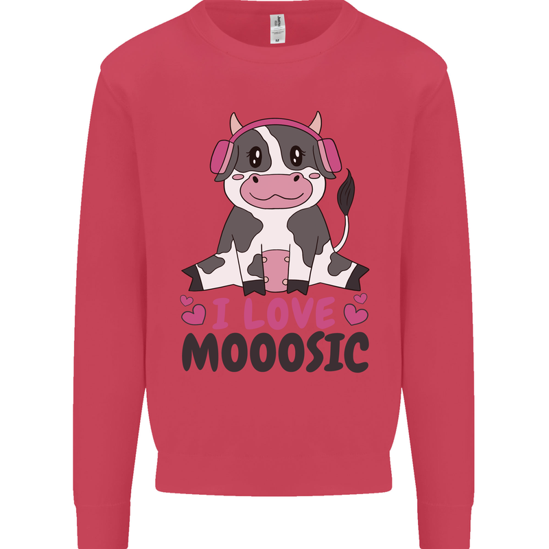 I Love Mooosic Funny Cow DJ Kids Sweatshirt Jumper Heliconia