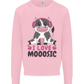 I Love Mooosic Funny Cow DJ Kids Sweatshirt Jumper Light Pink