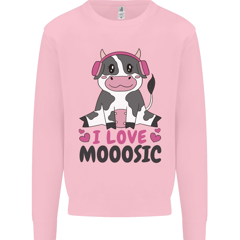 I Love Mooosic Funny Cow DJ Kids Sweatshirt Jumper Light Pink