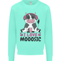 I Love Mooosic Funny Cow DJ Kids Sweatshirt Jumper Peppermint