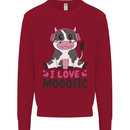 I Love Mooosic Funny Cow DJ Kids Sweatshirt Jumper Red