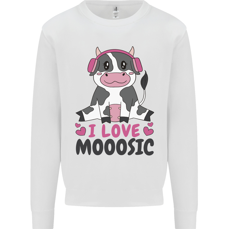 I Love Mooosic Funny Cow DJ Kids Sweatshirt Jumper White