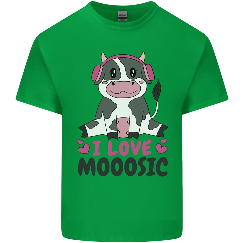 I Love Mooosic Funny Cow DJ Kids T-Shirt Childrens Irish Green