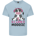 I Love Mooosic Funny Cow DJ Kids T-Shirt Childrens Light Blue