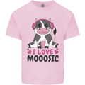 I Love Mooosic Funny Cow DJ Kids T-Shirt Childrens Light Pink