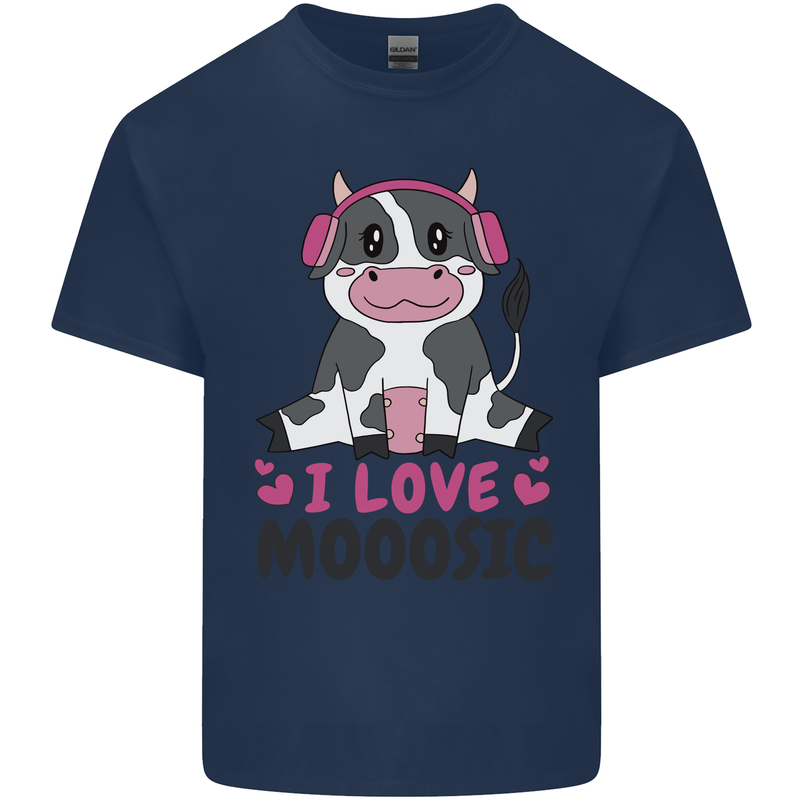 I Love Mooosic Funny Cow DJ Kids T-Shirt Childrens Navy Blue