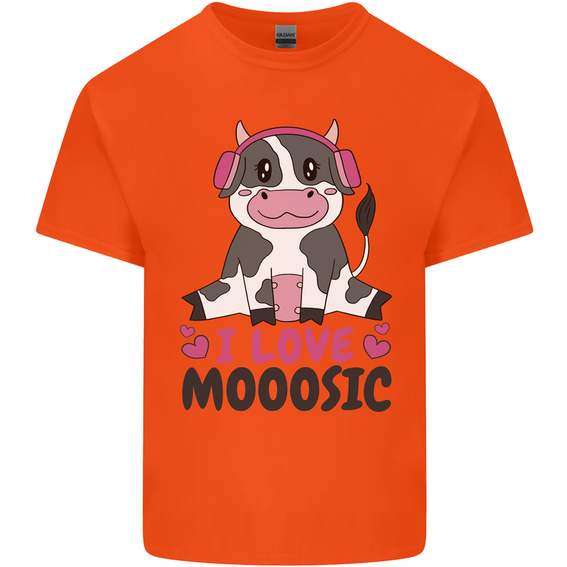 I Love Mooosic Funny Cow DJ Kids T-Shirt Childrens Orange