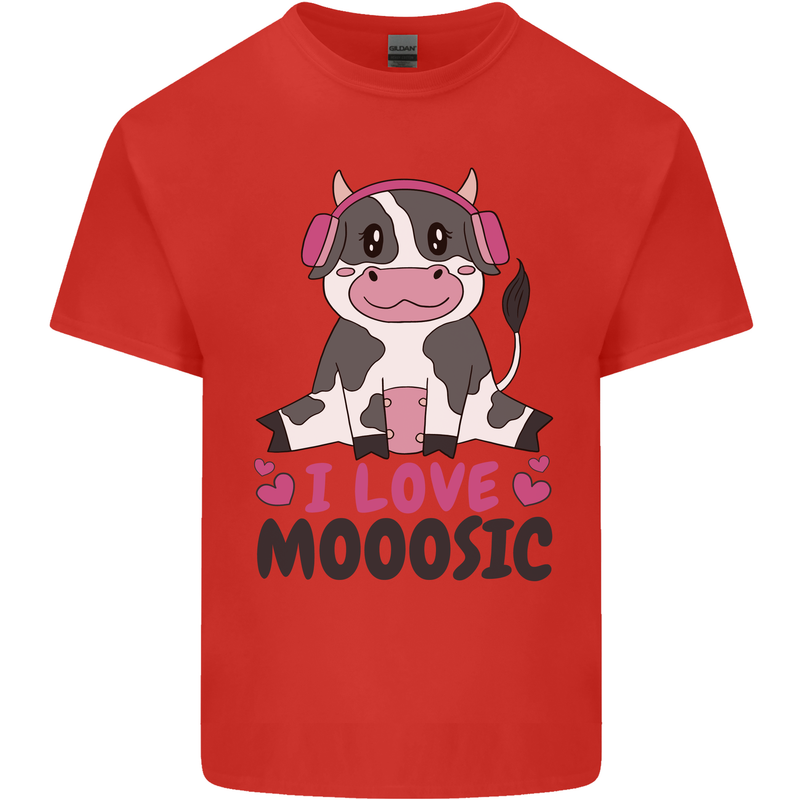 I Love Mooosic Funny Cow DJ Kids T-Shirt Childrens Red