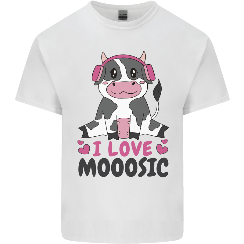 I Love Mooosic Funny Cow DJ Kids T-Shirt Childrens White