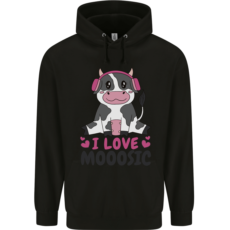 I Love Mooosic Funny Cow DJ Mens 80% Cotton Hoodie Black