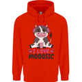 I Love Mooosic Funny Cow DJ Mens 80% Cotton Hoodie Bright Red