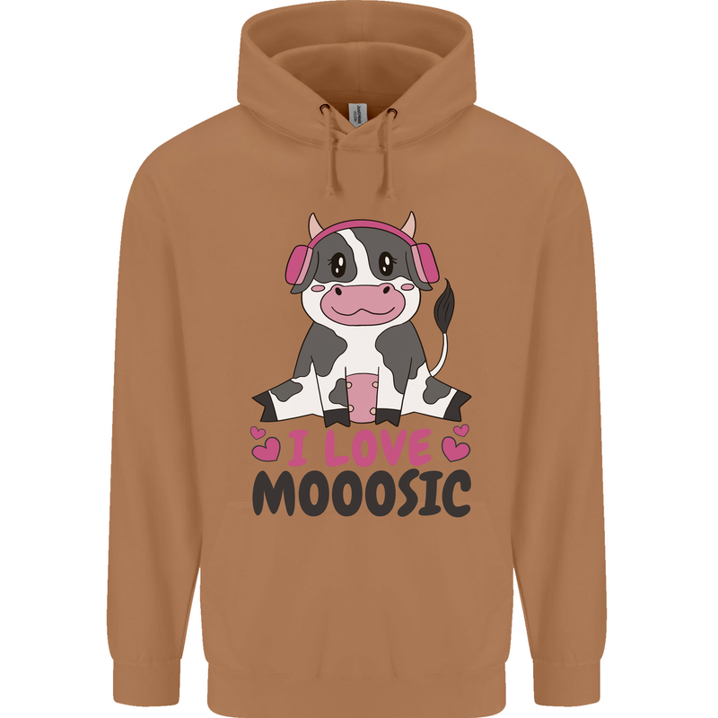 I Love Mooosic Funny Cow DJ Mens 80% Cotton Hoodie Caramel Latte