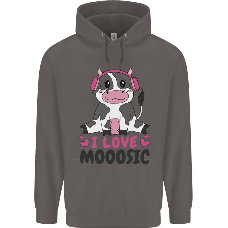 I Love Mooosic Funny Cow DJ Mens 80% Cotton Hoodie Charcoal