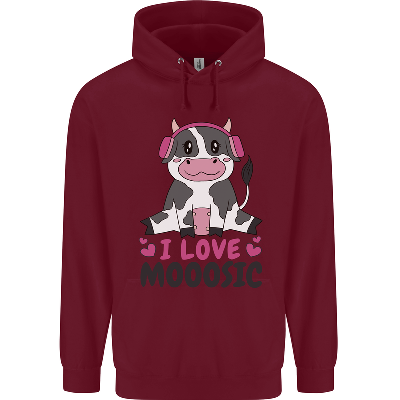 I Love Mooosic Funny Cow DJ Mens 80% Cotton Hoodie Maroon