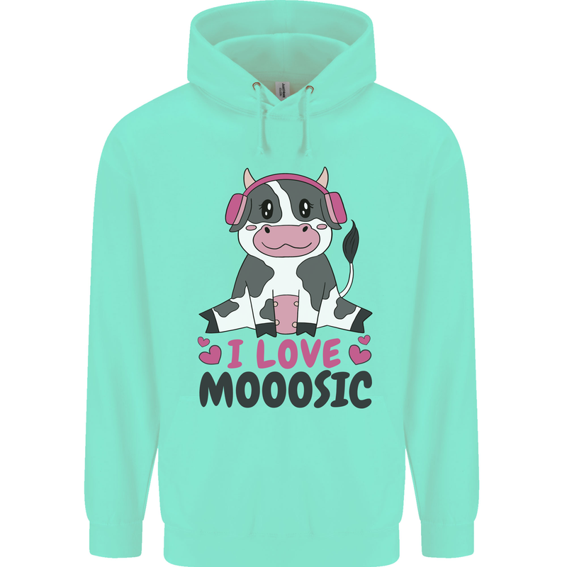 I Love Mooosic Funny Cow DJ Mens 80% Cotton Hoodie Peppermint