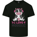 I Love Mooosic Funny Cow DJ Mens Cotton T-Shirt Tee Top Black
