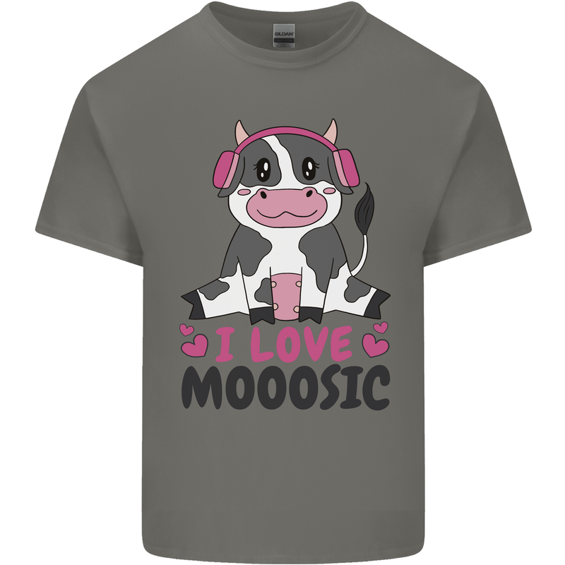 I Love Mooosic Funny Cow DJ Mens Cotton T-Shirt Tee Top Charcoal