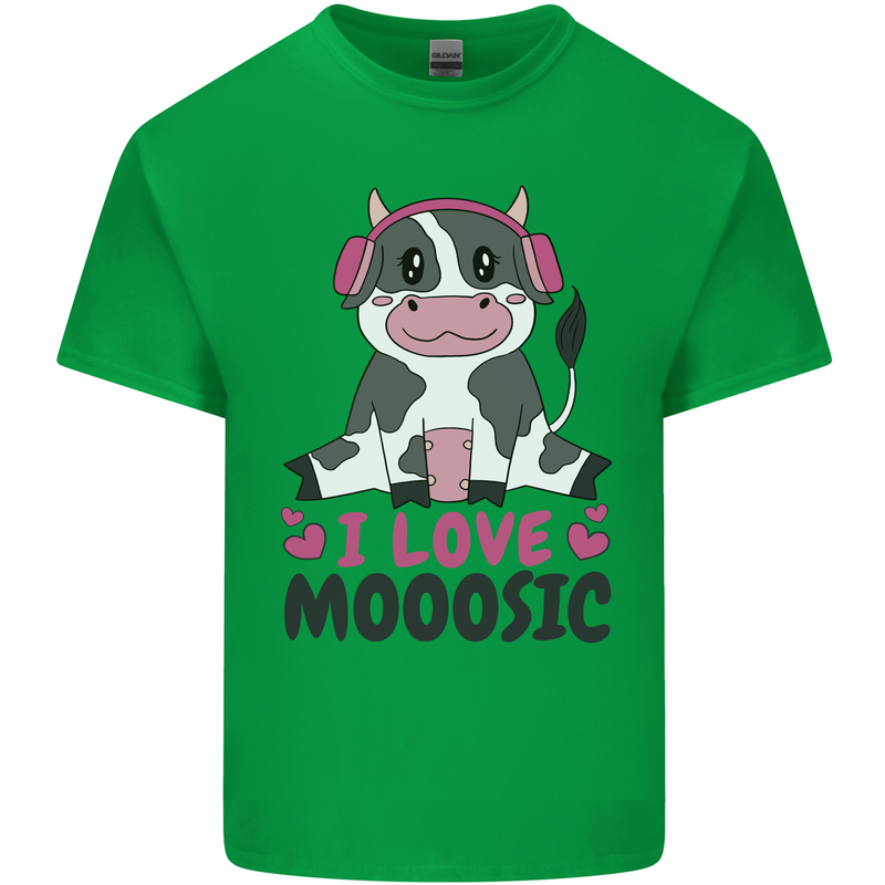 I Love Mooosic Funny Cow DJ Mens Cotton T-Shirt Tee Top Irish Green