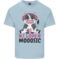 I Love Mooosic Funny Cow DJ Mens Cotton T-Shirt Tee Top Light Blue