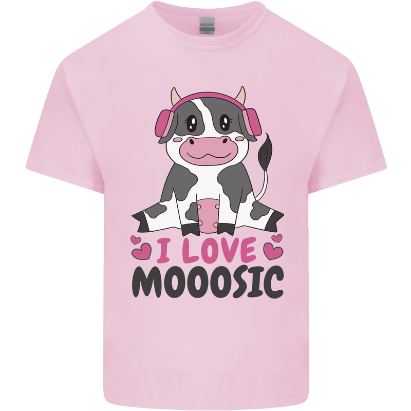 I Love Mooosic Funny Cow DJ Mens Cotton T-Shirt Tee Top Light Pink
