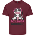 I Love Mooosic Funny Cow DJ Mens Cotton T-Shirt Tee Top Maroon