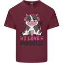 I Love Mooosic Funny Cow DJ Mens Cotton T-Shirt Tee Top Maroon