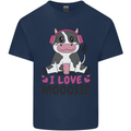 I Love Mooosic Funny Cow DJ Mens Cotton T-Shirt Tee Top Navy Blue