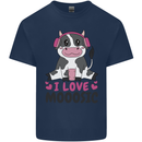 I Love Mooosic Funny Cow DJ Mens Cotton T-Shirt Tee Top Navy Blue