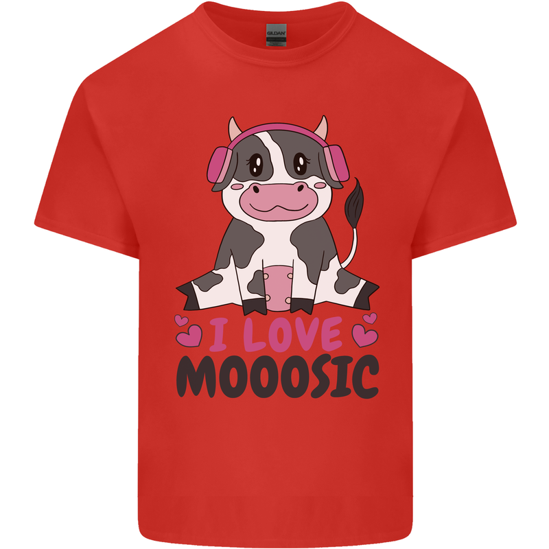 I Love Mooosic Funny Cow DJ Mens Cotton T-Shirt Tee Top Red