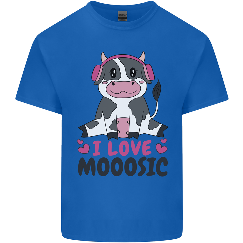 I Love Mooosic Funny Cow DJ Mens Cotton T-Shirt Tee Top Royal Blue