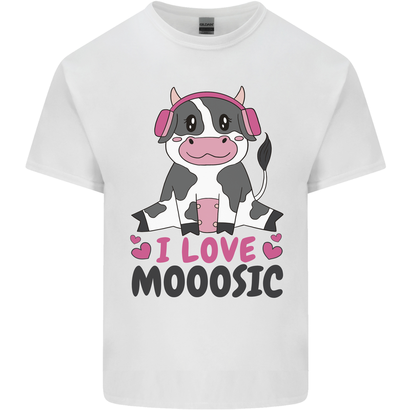 I Love Mooosic Funny Cow DJ Mens Cotton T-Shirt Tee Top White
