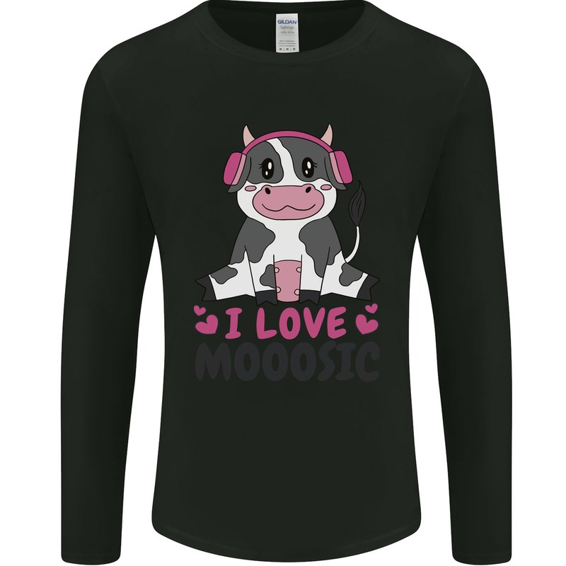 I Love Mooosic Funny Cow DJ Mens Long Sleeve T-Shirt Black