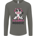 I Love Mooosic Funny Cow DJ Mens Long Sleeve T-Shirt Charcoal