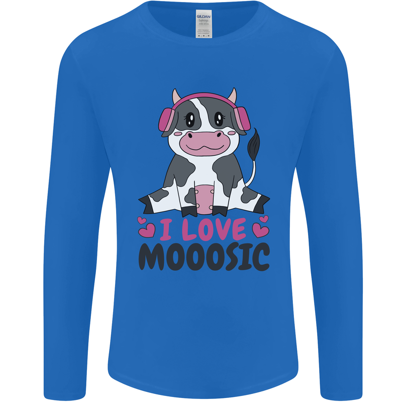 I Love Mooosic Funny Cow DJ Mens Long Sleeve T-Shirt Royal Blue