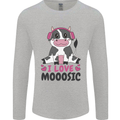 I Love Mooosic Funny Cow DJ Mens Long Sleeve T-Shirt Sports Grey