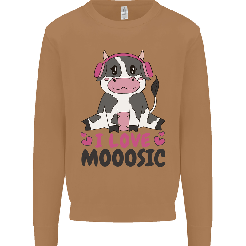 I Love Mooosic Funny Cow DJ Mens Sweatshirt Jumper Caramel Latte